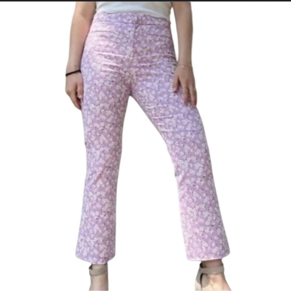 Zara Light Purple White Floral Print Flare Cropped Pants Womens Size Medium - Picture 12 of 12